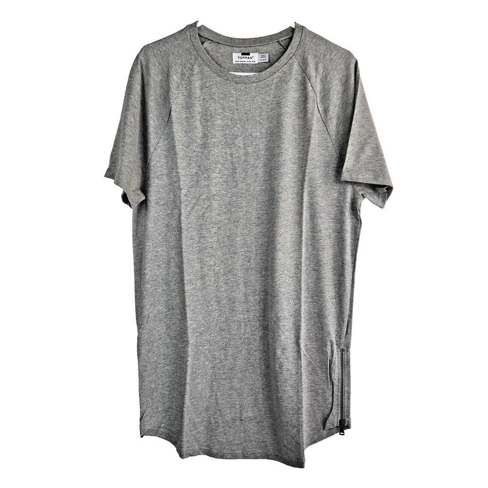Topman Mens Medium Short Sleeve Longline Zipper Accent Tee New